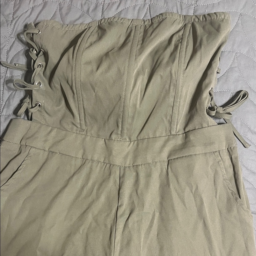 PrettyLittleThing Army Green Strapless Jumpsuit